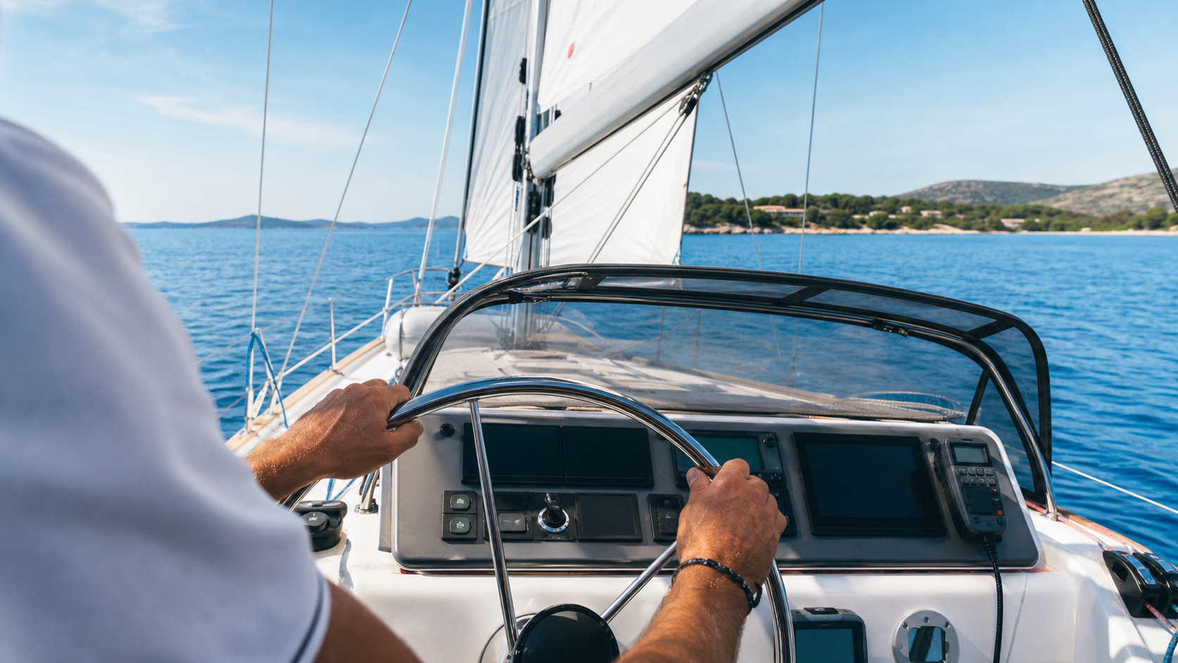 Skiper na krmilu jadrnice med jadranjem — skippered yacht charter prek charter družbe ne zahteva izpita za voditelja čolna