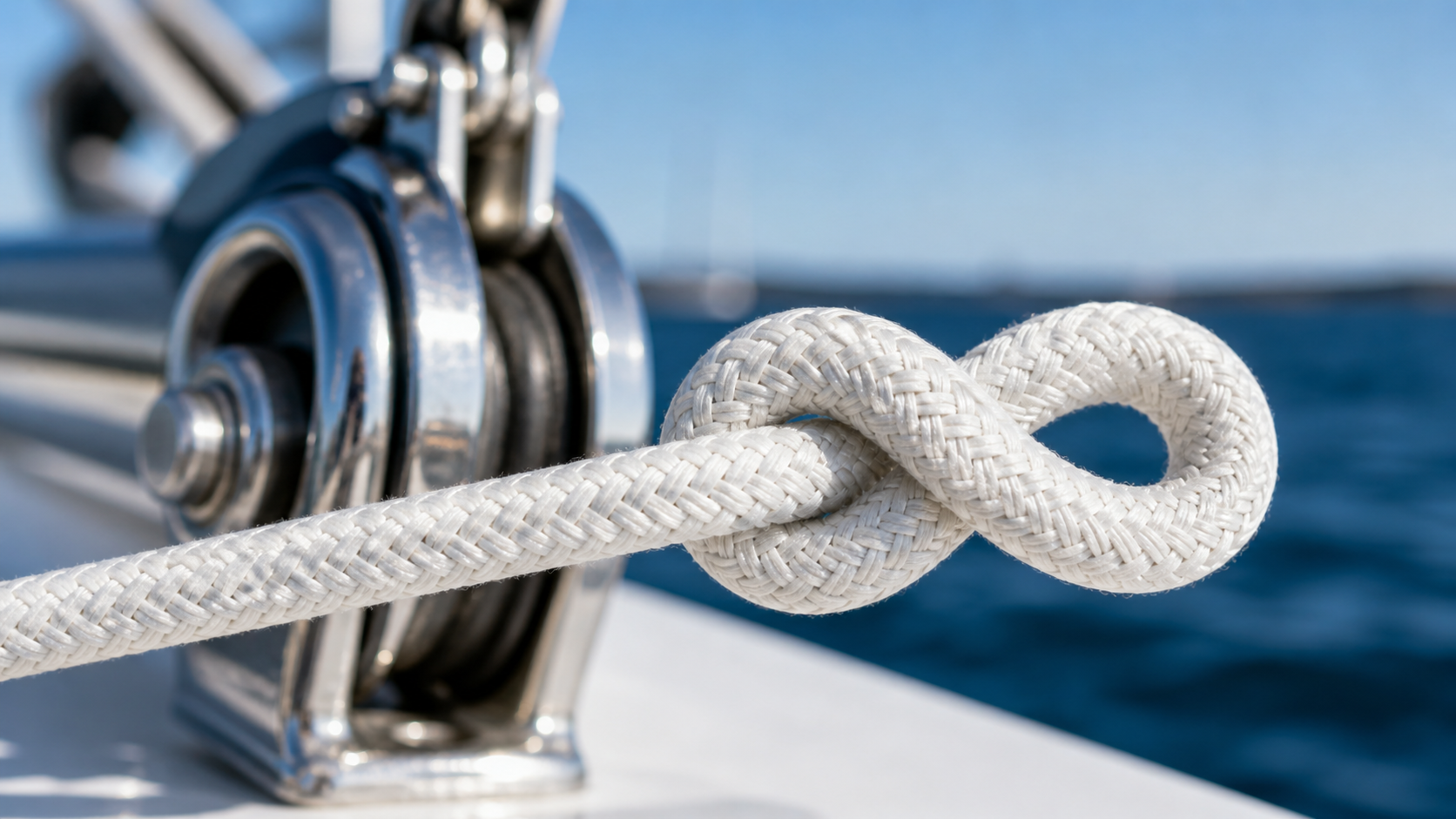 Osmica (figure-eight knot) na koncu vrvi — stop knot, ki je obvezen vozel za izpit za voditelja čolna